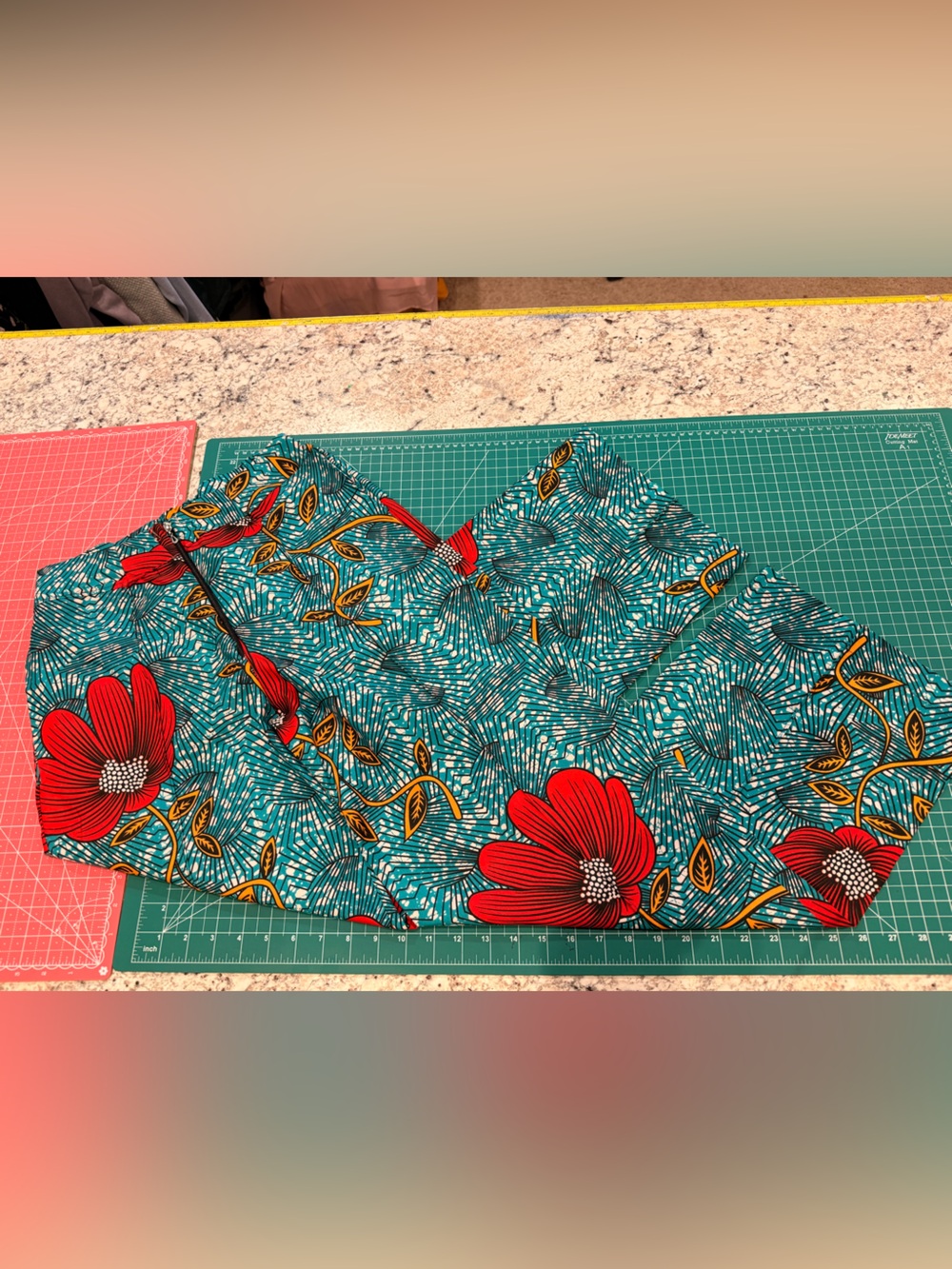 Boho Wide-Leg Floral Pants - Teal with Red Floral - Picture 8 of 9